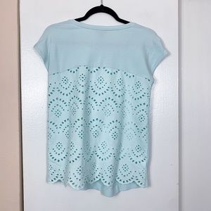 Ann Taylor Factory Mint Blue Eyelet Back Blouse